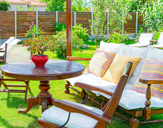 Outdoor BBQ dining area.